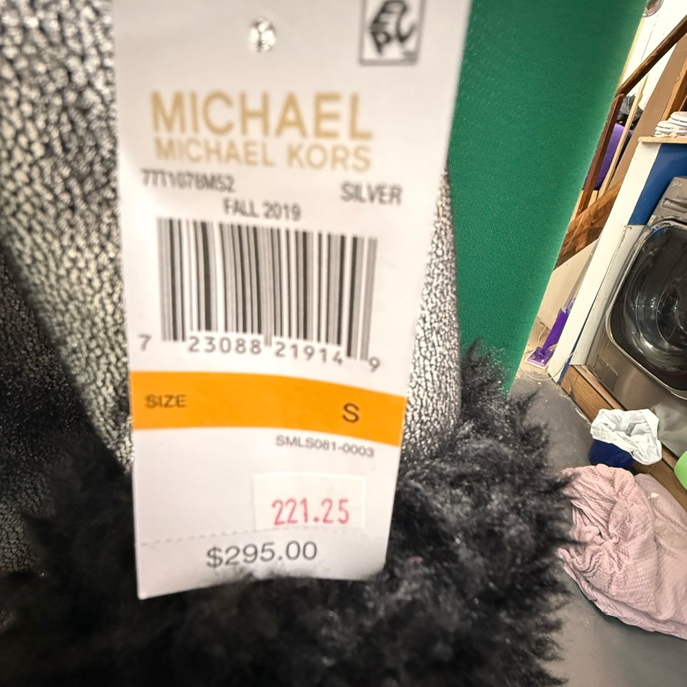 NWT~$295 / MICHAEL KORS~S- SILVER BLACK FAUX SHEARLING LAMB FUR AVIATOR COAT